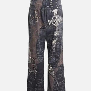 Concert Outfit Full Cross Stitching Leather Flare Jeans