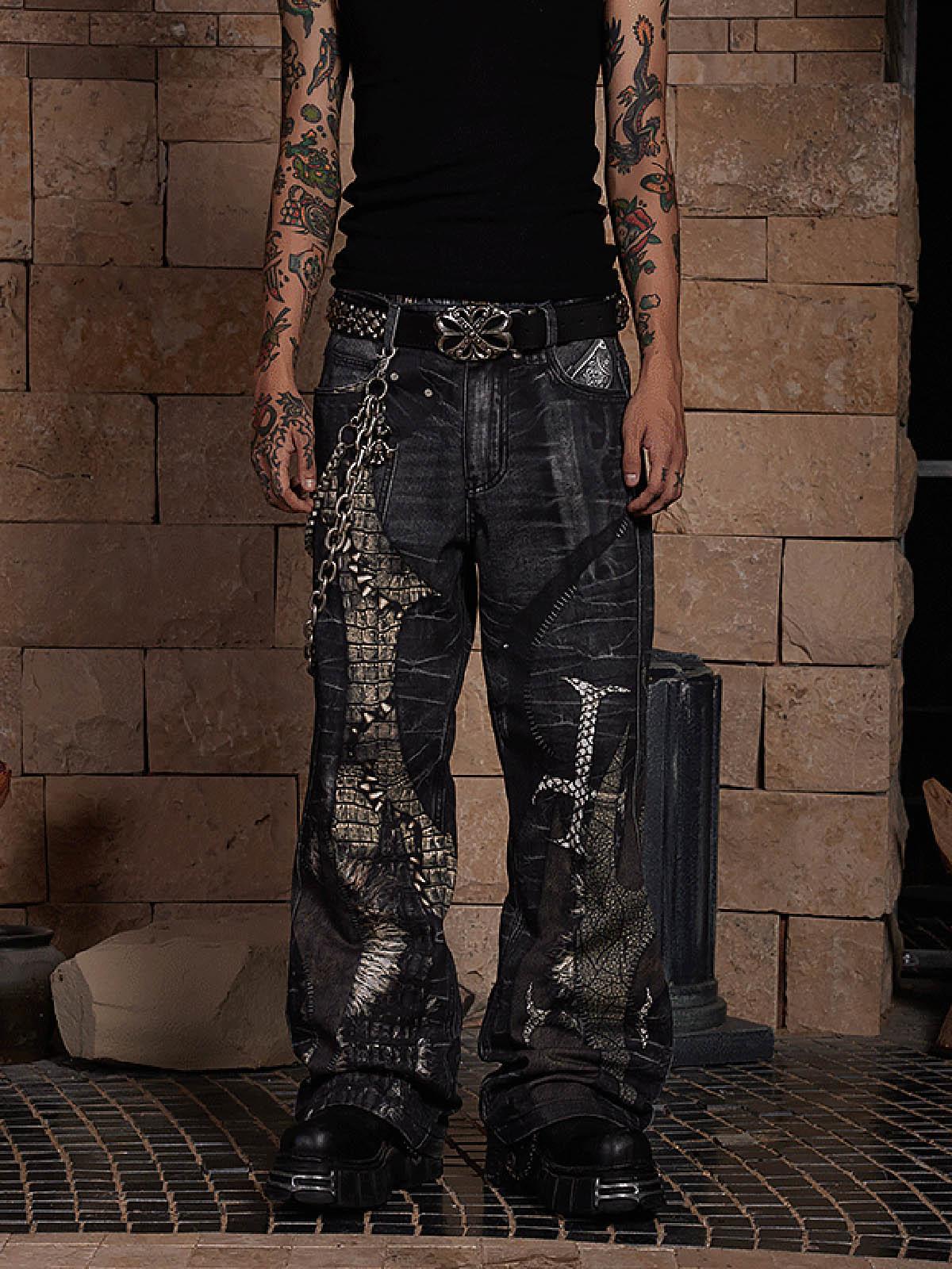 Concert Outfit Full Cross Stitching Leather Flare Jeans Concert Outfit Full Cross Stitching Leather Flare Jeans