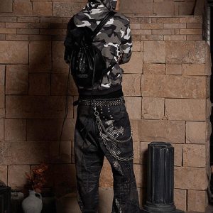 Concert Outfit Full Cross Stitching Leather Flare Jeans