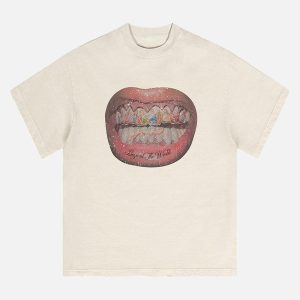 Concert Outfit Full Diamond Tooth Pattern T-Shirt