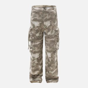 Concert Outfit Functional Camouflage Straight-Leg Cargo Pants