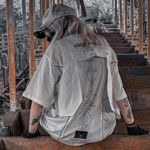 Concert Outfit Functional Reflective Strip Print Cotton Tee