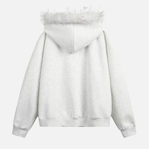 Concert Outfit Fur Collar Stitch Detail Cardigan