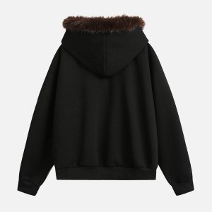 Concert Outfit Fur Collar Stitch Detail Cardigan