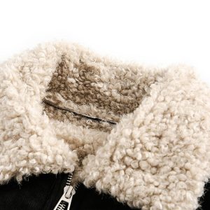 Concert Outfit Fur Collar Zip Up Sherpa-Lined Jacket