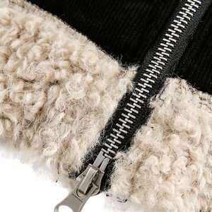 Concert Outfit Fur Collar Zip Up Sherpa-Lined Jacket