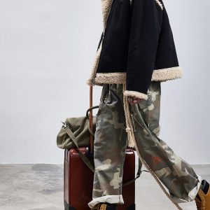 Concert Outfit Fur Collar Zip Up Sherpa-Lined Jacket