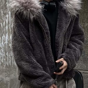 Concert Outfit Fur Hooded Quilted Sherpa Jacket