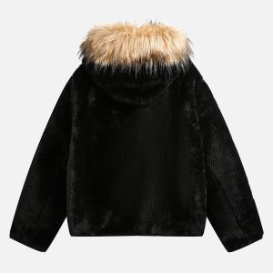 Concert Outfit Fur Hooded Quilted Sherpa Jacket