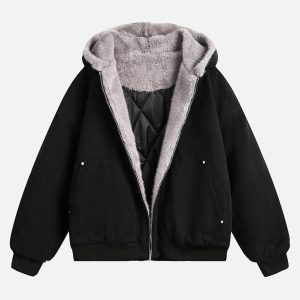 Concert Outfit Fur Hooded Zip Up Quilted Jacket