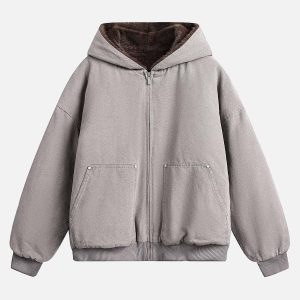 Concert Outfit Fur Hooded Zip Up Quilted Jacket