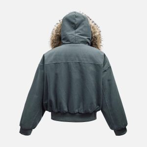 Concert Outfit Fur Lined Zip Up Hooded Bomber Jacket