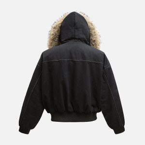 Concert Outfit Fur Lined Zip Up Hooded Bomber Jacket