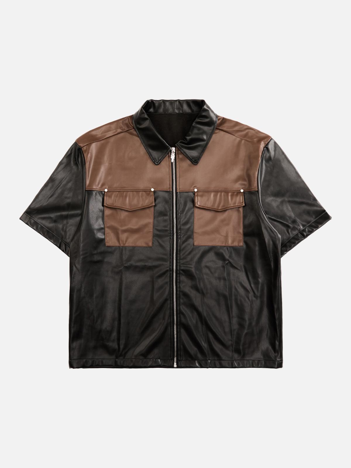 Concert Outfit Gangster Rap Patchwork Contrast Leather Shirt Concert Outfit Gangster Rap Patchwork Contrast Leather Shirt