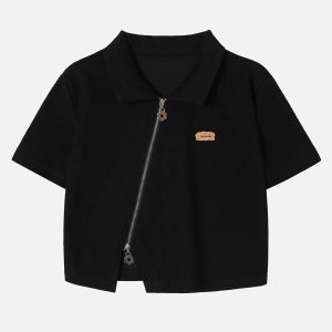 Concert Outfit Geometric Zip Up Crop Tee