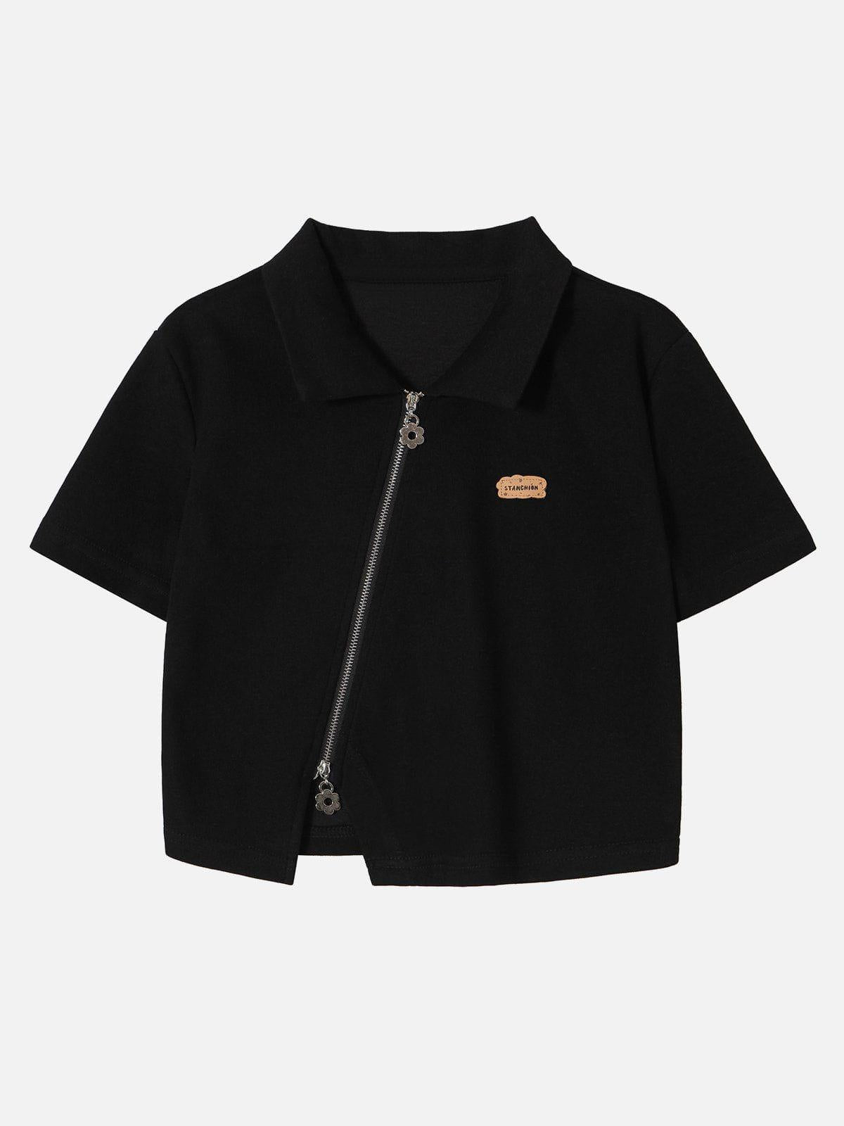 Concert Outfit Geometric Zip Up Crop Tee Concert Outfit Geometric Zip Up Crop Tee