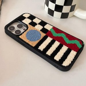 Concert Outfit Geometry Patchwork Plush Mobile Phone Case
