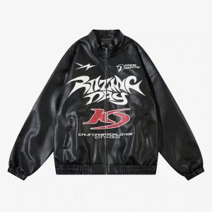 Concert Outfit Gothic Alphabet Patch Racing Collar Jacket