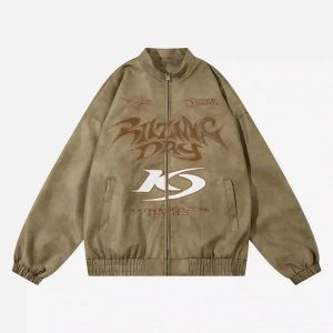 Concert Outfit Gothic Alphabet Patch Racing Collar Jacket