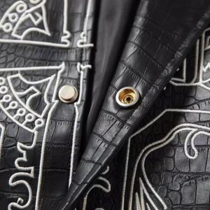Concert Outfit Gothic Cross Embroidery Crocodile Leather Bomber Jacket
