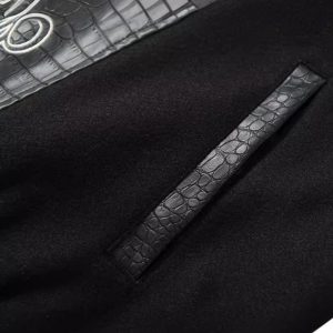 Concert Outfit Gothic Cross Embroidery Crocodile Leather Bomber Jacket