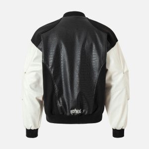 Concert Outfit Gothic Cross Embroidery Crocodile Leather Bomber Jacket