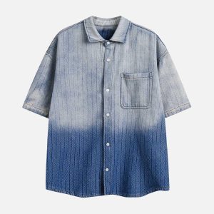 Concert Outfit Gradient Denim Short-Sleeve Shirt