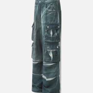Concert Outfit Gradient Dip Dye Wash Multi-Pocket Cargo Jeans