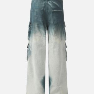 Concert Outfit Gradient Dip Dye Wash Multi-Pocket Cargo Jeans