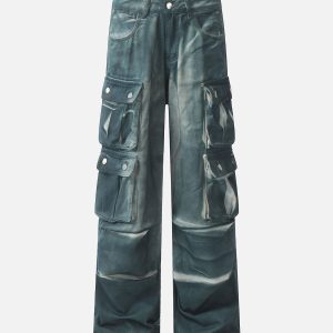 Concert Outfit Gradient Dip Dye Wash Multi-Pocket Cargo Jeans
