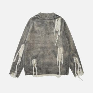 Concert Outfit Gradient Distressed Polo Sweater