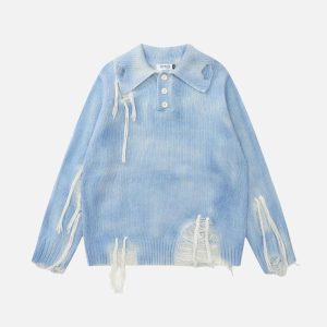 Concert Outfit Gradient Distressed Polo Sweater