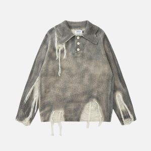Concert Outfit Gradient Distressed Polo Sweater