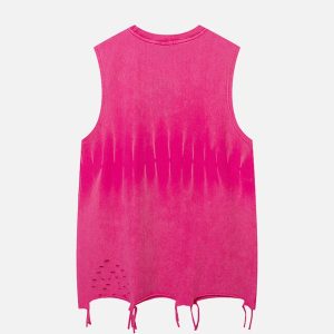 Concert Outfit Gradient Tie-Dye Raw Edge Vest