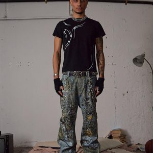 Concert Outfit Graffiti BORO Destruction Chain Jeans