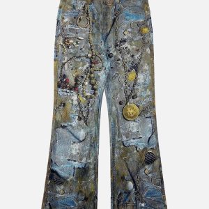 Concert Outfit Graffiti BORO Destruction Chain Jeans