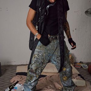Concert Outfit Graffiti BORO Destruction Chain Jeans