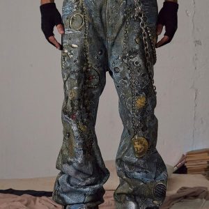 Concert Outfit Graffiti BORO Destruction Chain Jeans
