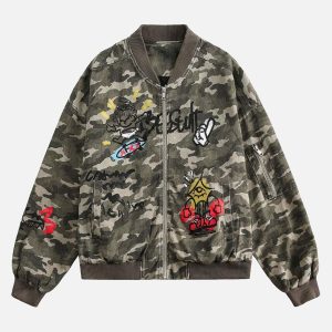Concert Outfit Graffiti Camouflage Baseball Bomber Jacket
