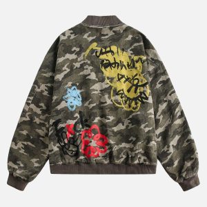 Concert Outfit Graffiti Camouflage Baseball Bomber Jacket