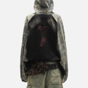Concert Outfit Graffiti Camouflage Patchwork Hooded Jacket