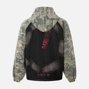 Concert Outfit Graffiti Camouflage Patchwork Hooded Jacket