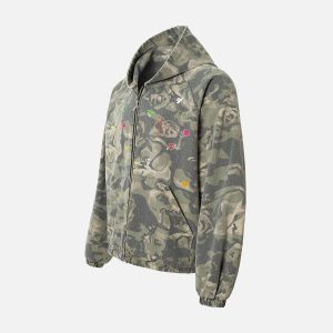 Concert Outfit Graffiti Camouflage Patchwork Hooded Jacket