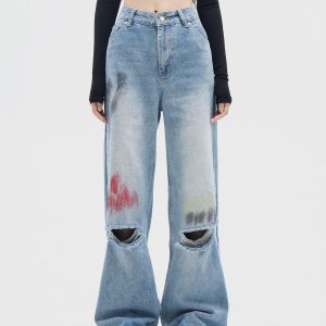 Concert Outfit Graffiti Distressed Jeans