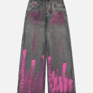 Concert Outfit Graffiti Distressed Washed Baggy Jeans