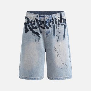 Concert Outfit Graffiti Letter Denim Shorts