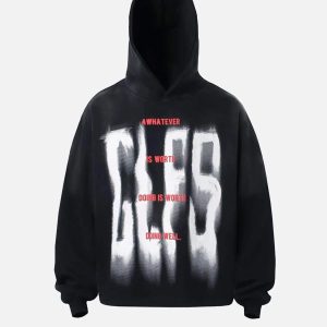 Concert Outfit Graffiti Letter Gradient Distressed Hip-Hop Hoodie