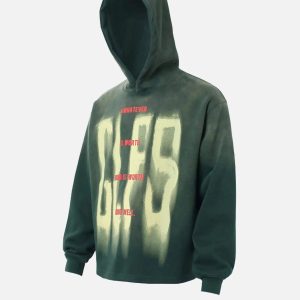 Concert Outfit Graffiti Letter Gradient Distressed Hip-Hop Hoodie