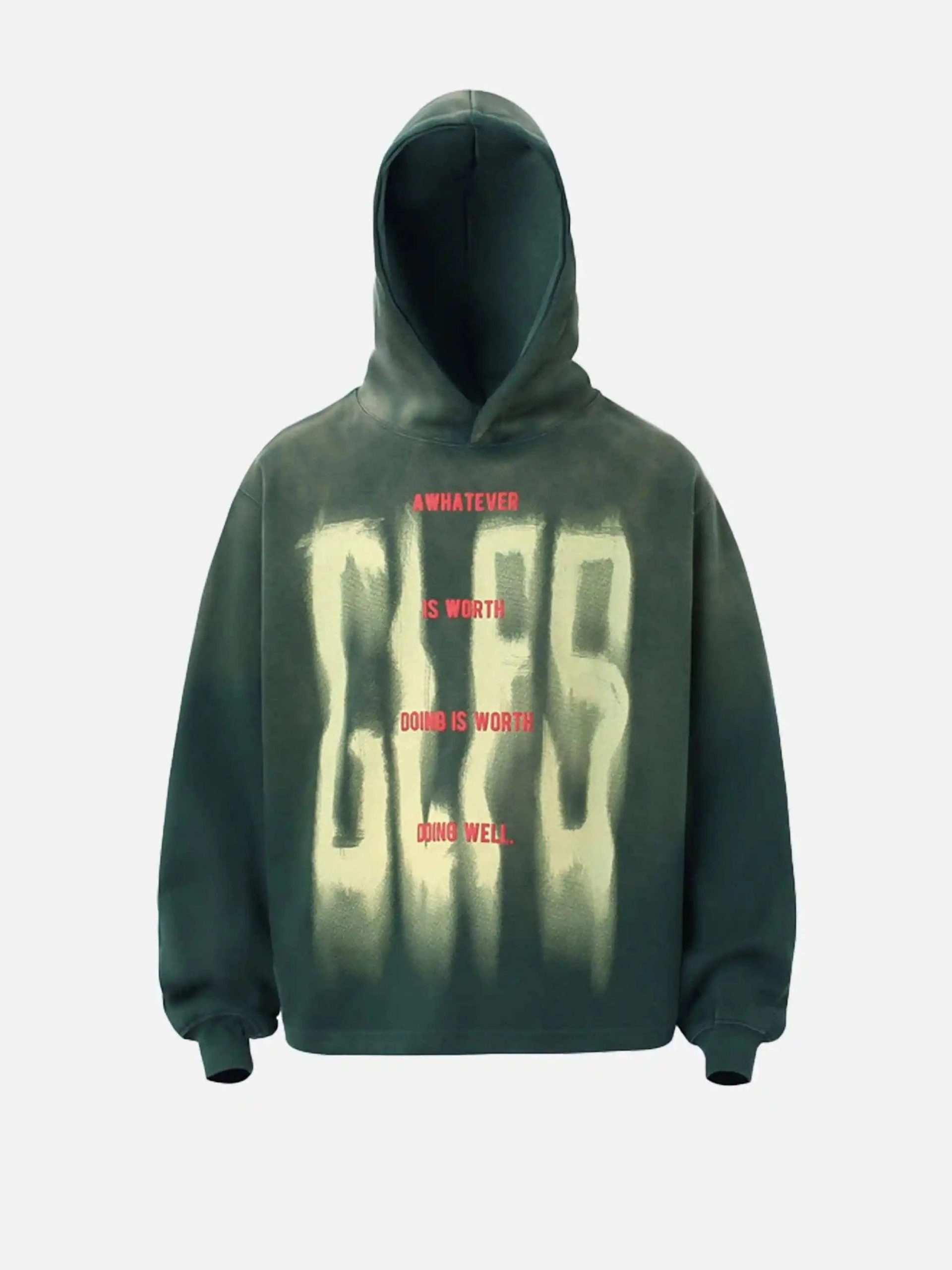 Concert Outfit Graffiti Letter Gradient Distressed Hip-Hop Hoodie Concert Outfit Graffiti Letter Gradient Distressed Hip-Hop Hoodie