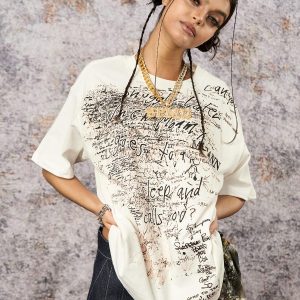 Concert Outfit Graffiti Letter Print Oversized T-Shirt